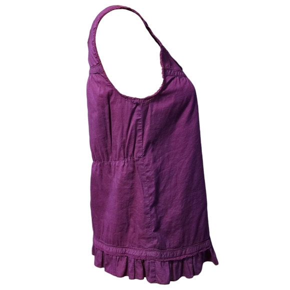 AEO Purple Ruffle Hem Tank Top Sz 4 Crochet Trim Boho Cottagecore 100% Cotton - Picture 3 of 12